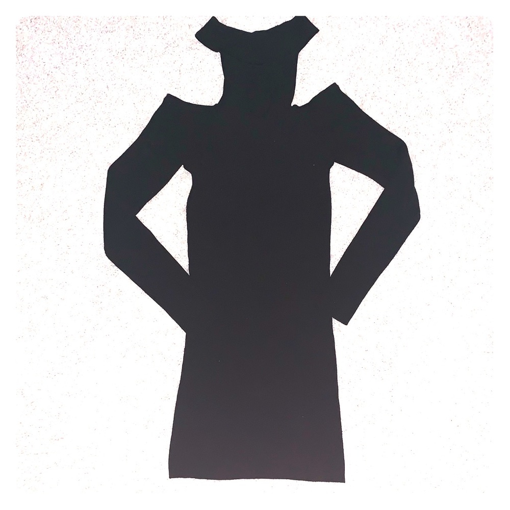 Choker neck little black long sleeve dress